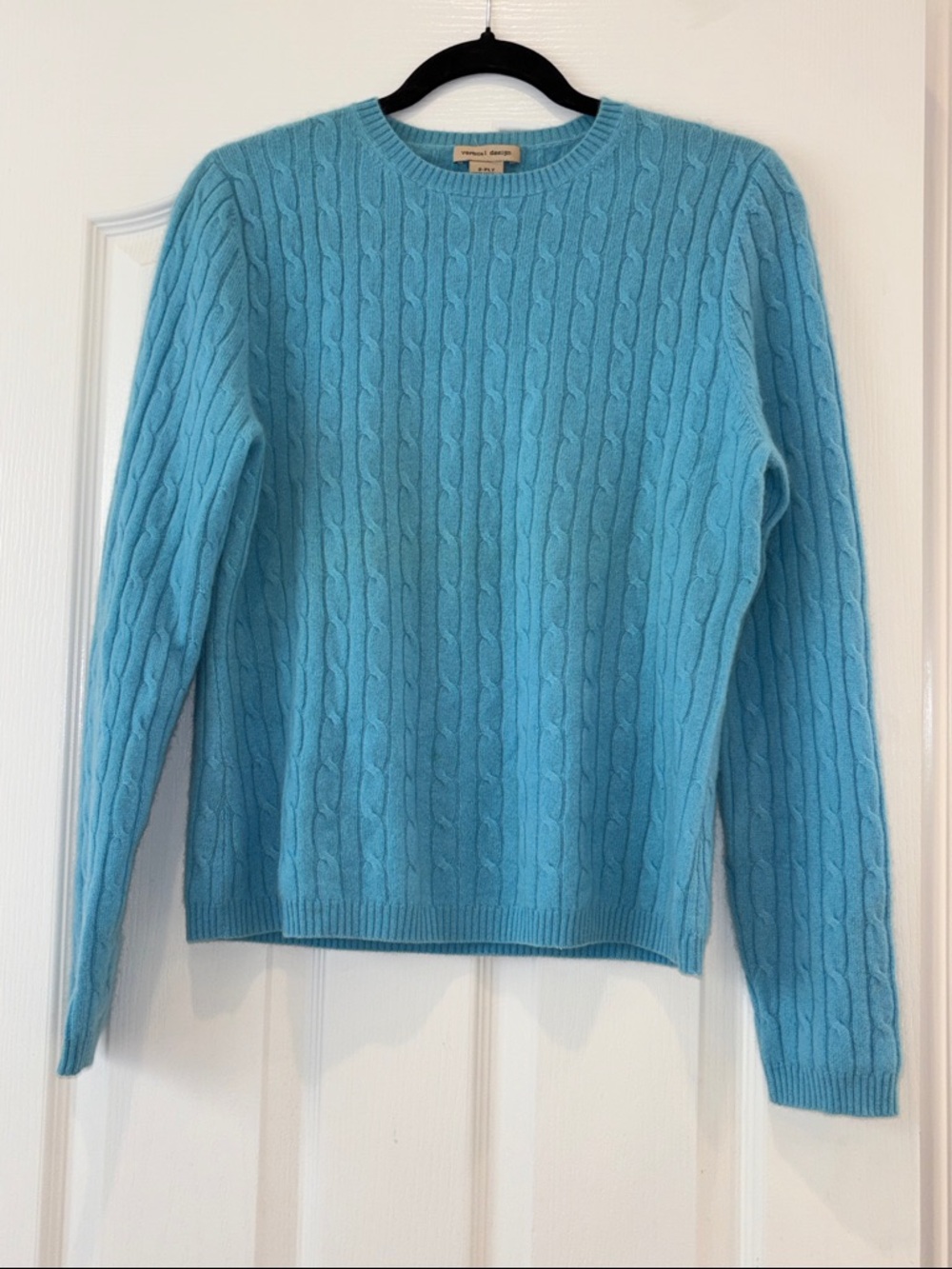 Cashmere Cable Crewneck Sweater - Light Blue